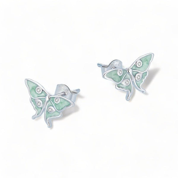 Wee Luxury Silver Earrings Silver Butterfly Stud Mint Green Enamel Insect Earrings For Women
