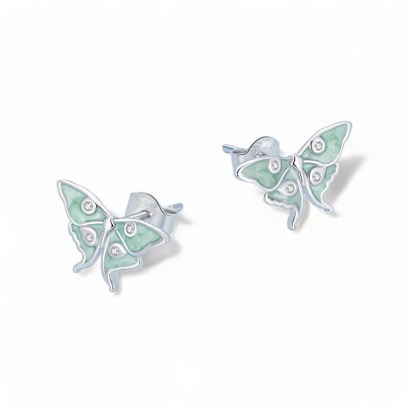 Wee Luxury Silver Earrings Silver Butterfly Stud Mint Green Enamel Insect Earrings For Women
