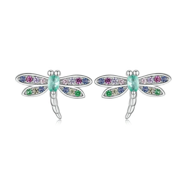 Wee Luxury Silver Earrings Silver Colorful Zircon Silver Dragonfly Stud Earrings Insect Earrings For Women
