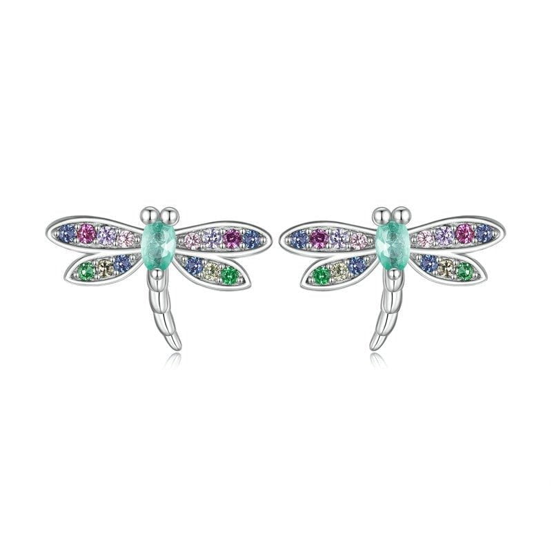 Wee Luxury Silver Earrings Silver Colorful Zircon Silver Dragonfly Stud Earrings Insect Earrings For Women