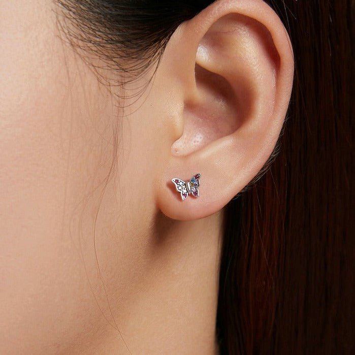 Wee Luxury Silver Earrings Silver Colorful Zircons Butterfly Dragonfly Stud Earrings For Women
