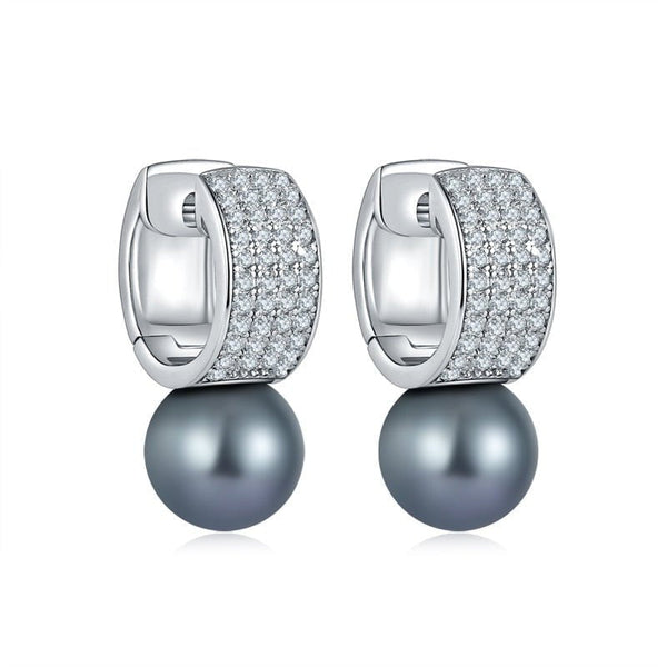 Wee Luxury Silver Earrings Silver Elegant Sweet Pearl Clear Cubic Zircon Earrings For Women