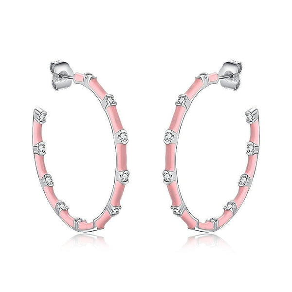 Wee Luxury Silver Earrings Silver Hoop Earrings For Women Sparkling Zircon Handmade Pink Enamel