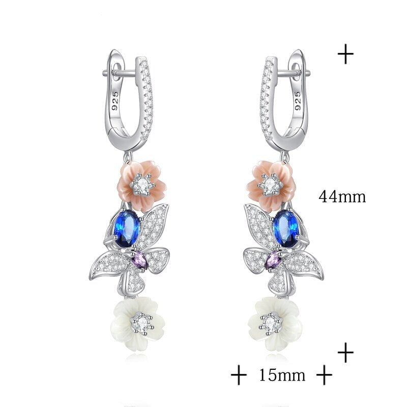 Wee Luxury Silver Earrings Silver Romantic Pink Shell Flower White Purple Zircon