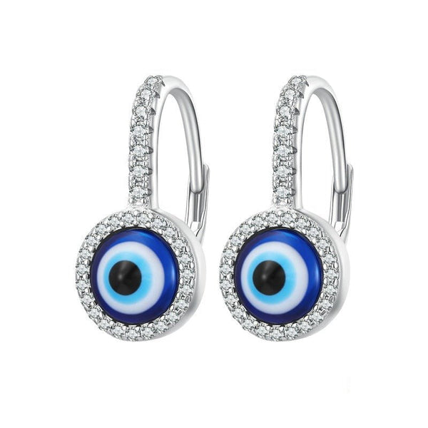 Wee Luxury Silver Earrings Silver Round Buckles Devil Eye Hoop Earrings  for Women