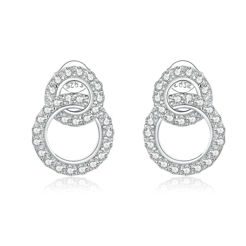 Wee Luxury Silver Earrings Silver Shining Zircon Double Circle Stud Earrings For Women's