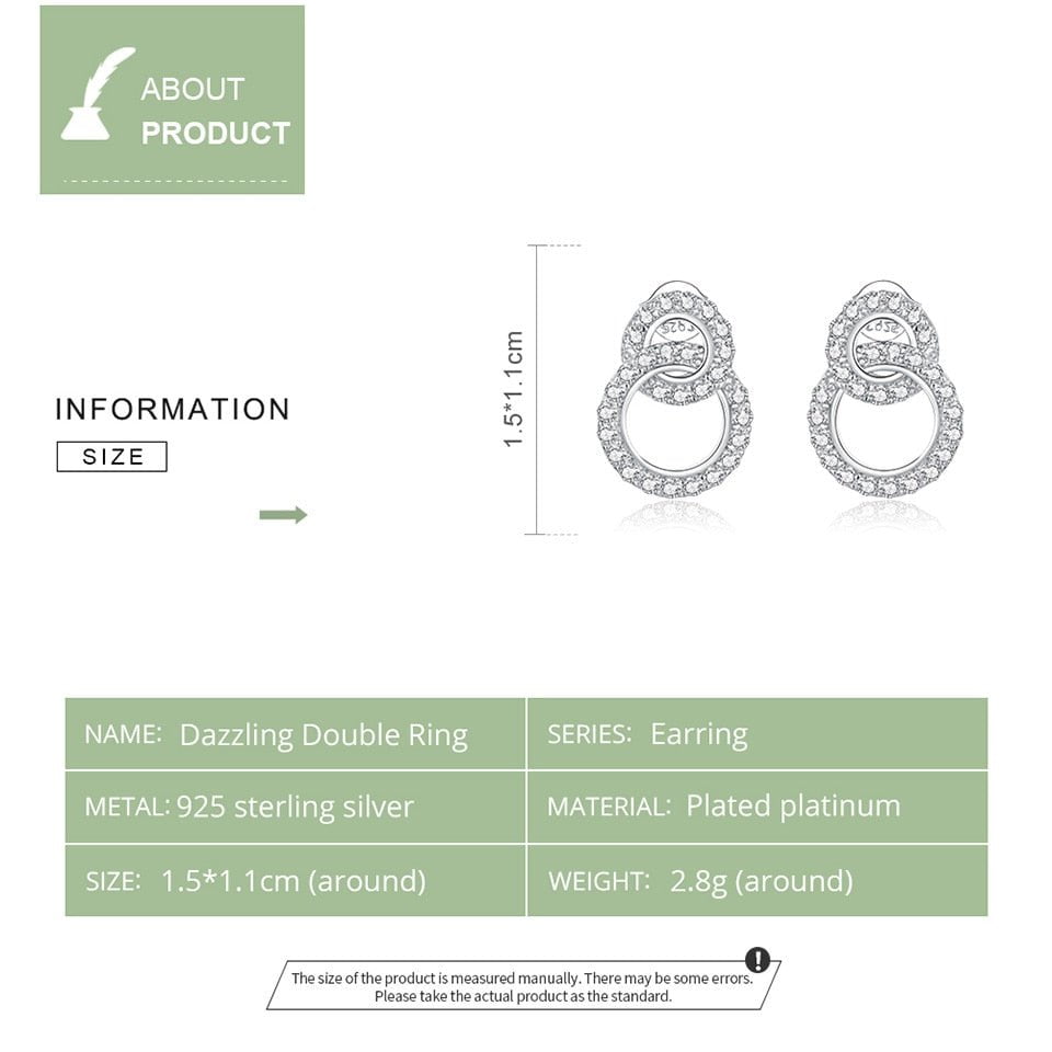 Wee Luxury Silver Earrings Silver Shining Zircon Double Circle Stud Earrings For Women's