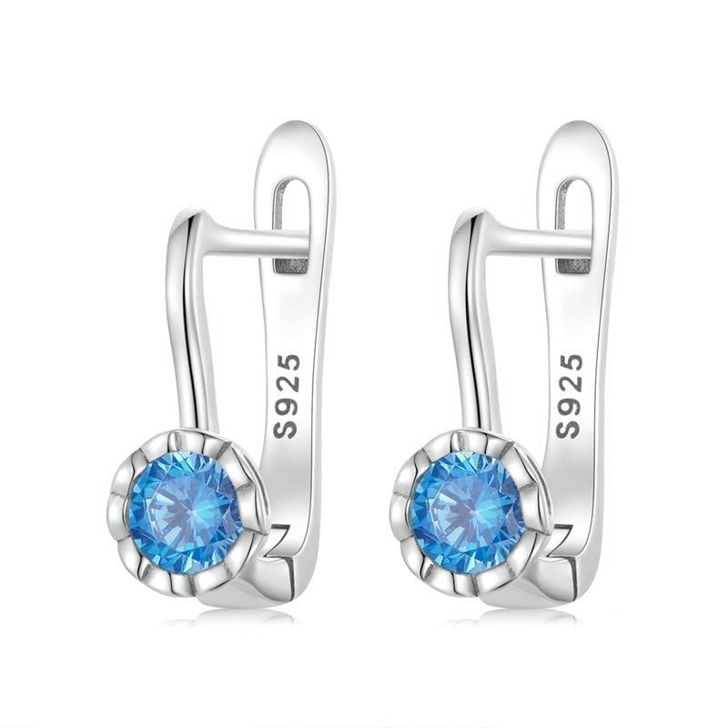 Wee Luxury Silver Earrings Silver Shiny Blue Zircon Ear Buckles For Women Silver Fine Jewelry - Wedding Gifts