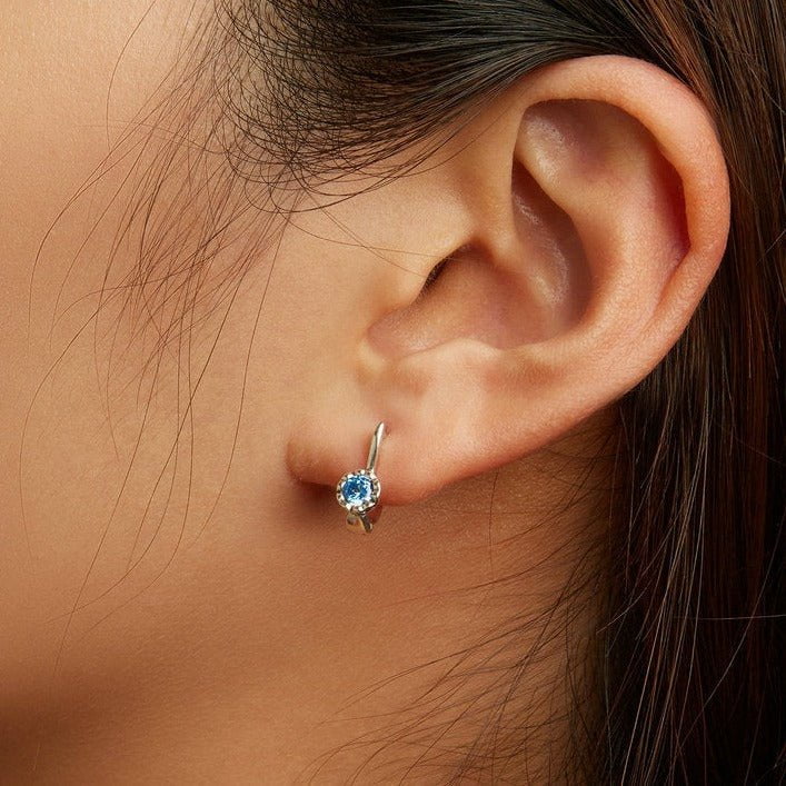 Wee Luxury Silver Earrings Silver Shiny Blue Zircon Ear Buckles For Women Silver Fine Jewelry - Wedding Gifts