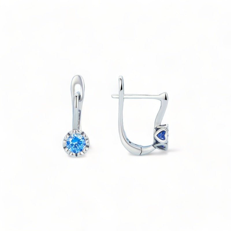 Wee Luxury Silver Earrings Silver Shiny Blue Zircon Ear Buckles For Women Silver Fine Jewelry - Wedding Gifts