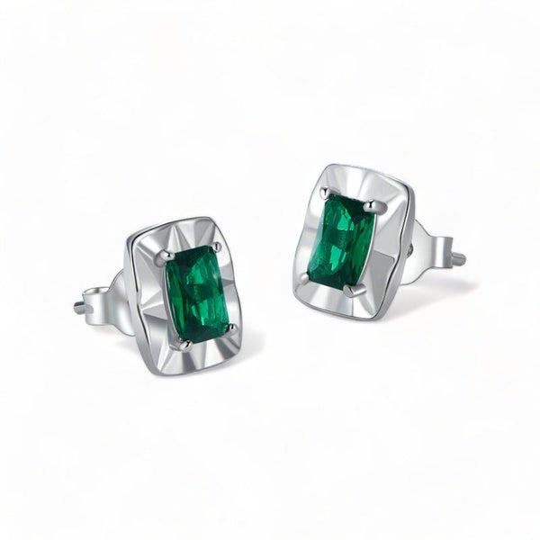 Wee Luxury Silver Earrings Silver Shiny Square Stud Earrings Green Zircon Earrings For Women Fashion