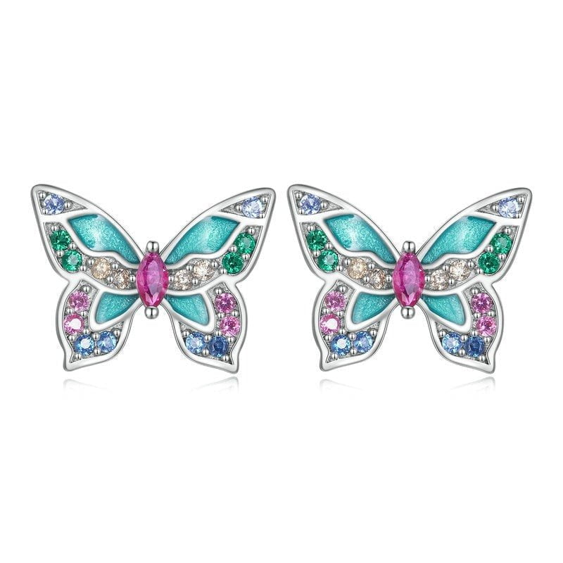 Wee Luxury Silver Earrings Silver Silver Colorful Zircon Butterfly Stud Earrings For Women