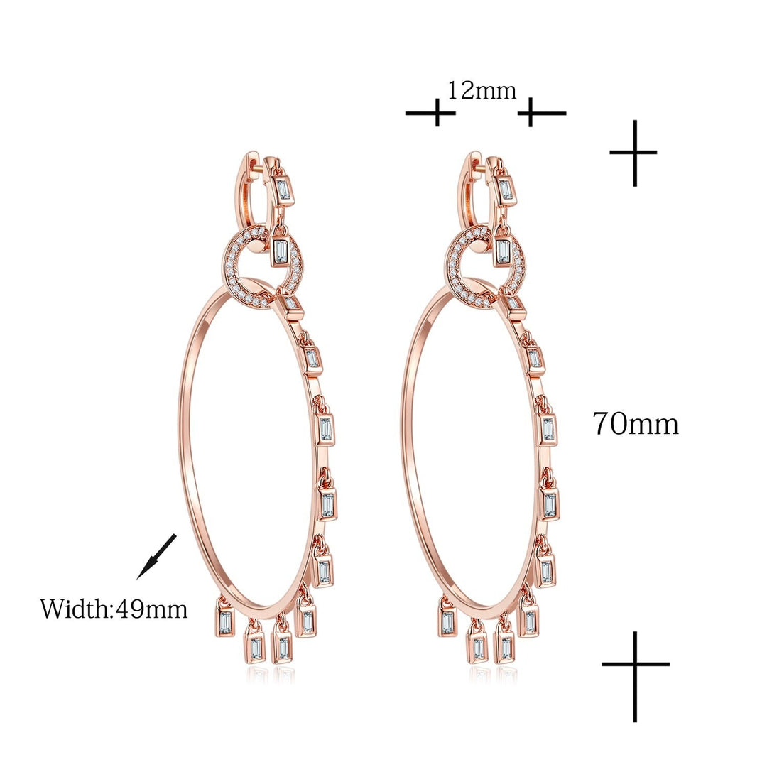 Wee Luxury Silver Earrings Silver Silver Long Hanging T-Square CZ Large Circle Earrings For Night