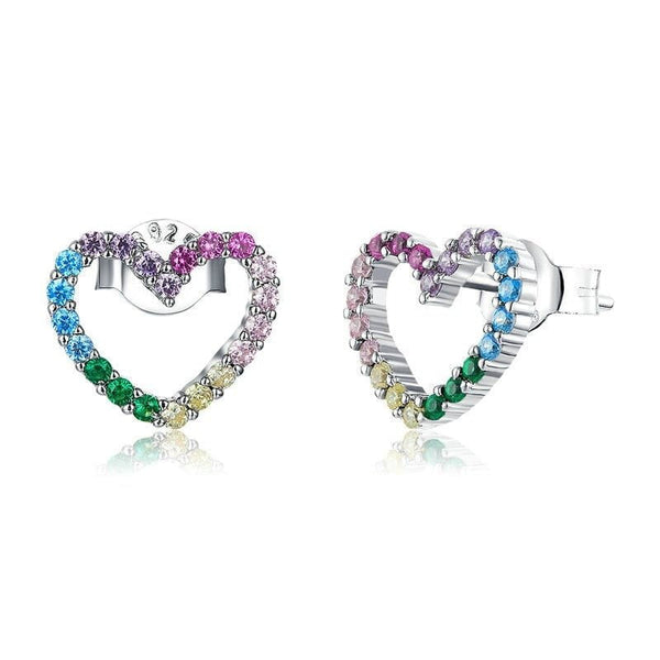 Wee Luxury Silver Earrings Silver Silver Rainbow Amour Pink Heart Stud Earrings For Women