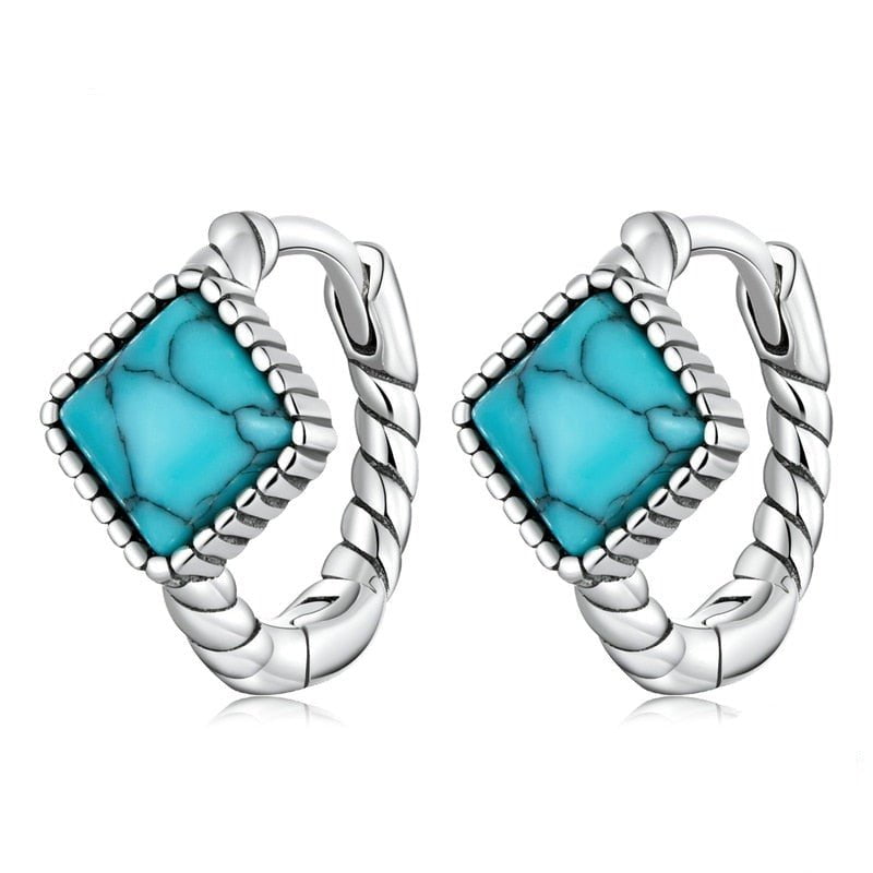 Wee Luxury Silver Earrings Silver Simple Silver Blue Square Turquoise Ear Buckles For Women