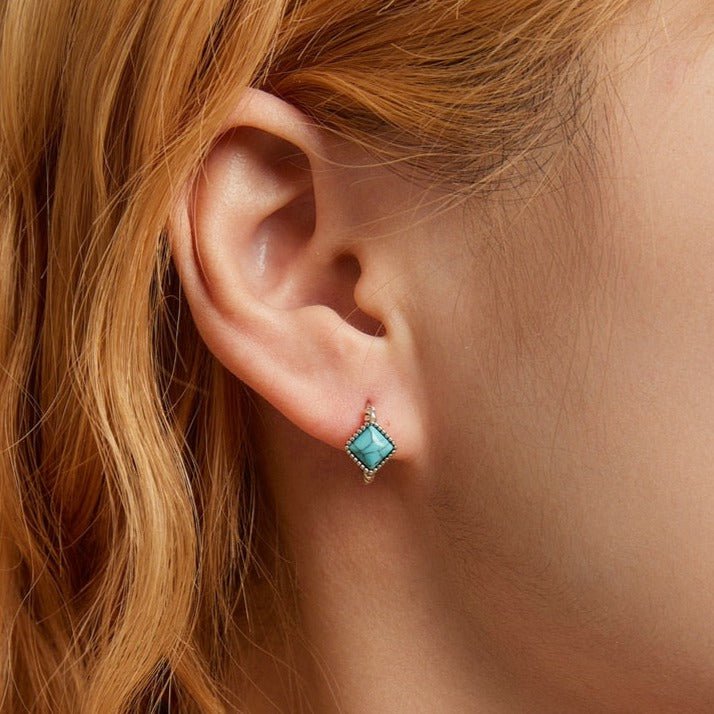 Wee Luxury Silver Earrings Silver Simple Silver Blue Square Turquoise Ear Buckles For Women
