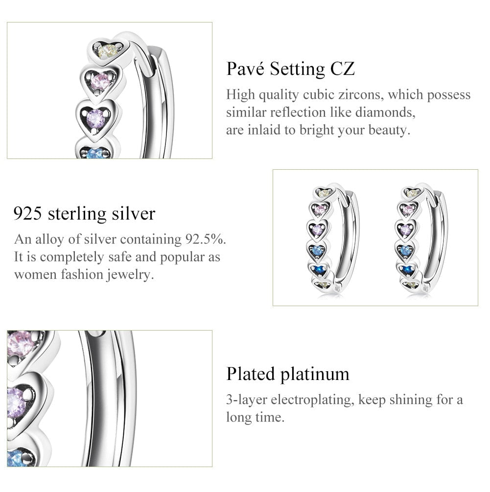 Wee Luxury Silver Earrings Silver Stackable Rainbow Zircon Ear Buckles for Women