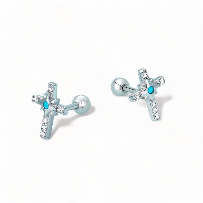 Wee Luxury Silver Earrings Silver Sterling Silver Bright Cross Fine Turquoise Jewelry Stud Earrings for Women