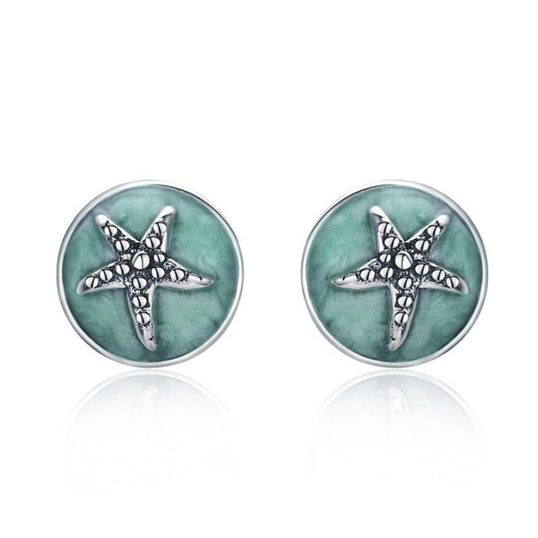 Wee Luxury Silver Earrings Silver Sterling Silver Fantasy Starfish Round Small Stud Earrings For Women