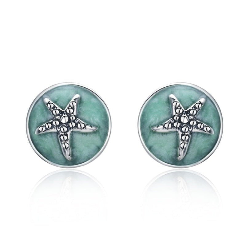 Wee Luxury Silver Earrings Silver Sterling Silver Fantasy Starfish Round Small Stud Earrings For Women