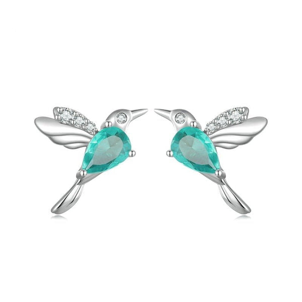 Wee Luxury Silver Earrings Silver Sterling Silver Mint Green Hummingbird Stud Earrings for Women