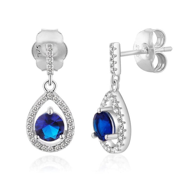 Wee Luxury Silver Earrings Silver Synthetic Sapphire Dangle Earrings Attract Light