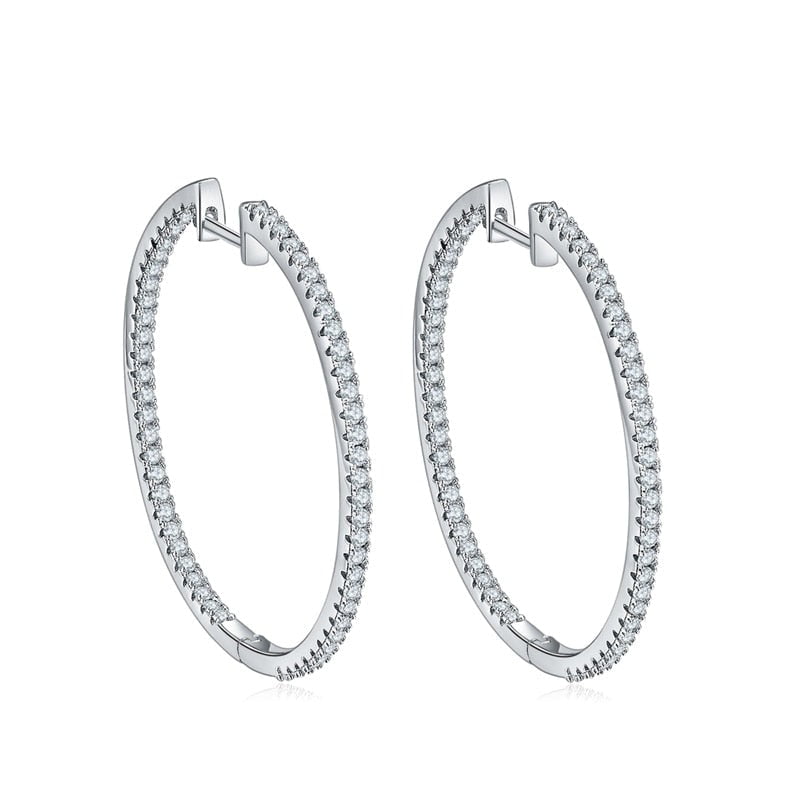 Wee Luxury Silver Earrings Silver Trendy Circle Clear Cubic Zirconia Hoop Earrings For Women