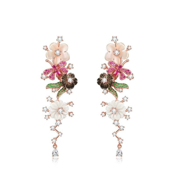 Wee Luxury Silver Earrings Silver Trendy Earrings For Women Black Pink Shell Flower White Zircon