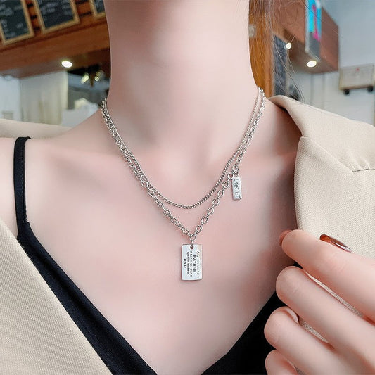 Wee Luxury Silver Necklaces 152l/about 20.2 grams / 925 silver Double-layer English Alphabet Chain Necklace For Women