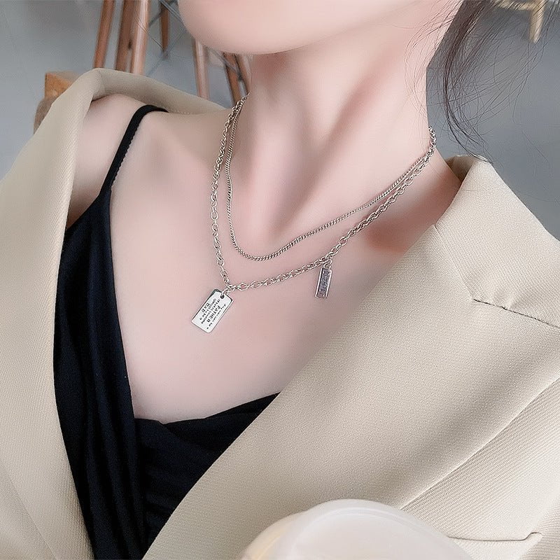 Wee Luxury Silver Necklaces 152l/about 20.2 grams / 925 silver Double-layer English Alphabet Chain Necklace For Women