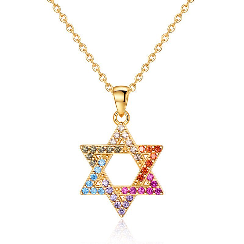 Wee Luxury Silver Necklaces 18K Gold Color / 45cm Fancy Star of David 925 Sterling Silver Necklace Women