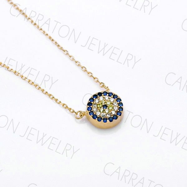 Wee Luxury Silver Necklaces 18K Gold Color / 45cm Genuine 925 Sterling Silver Necklace Round Evil Eye Necklaces