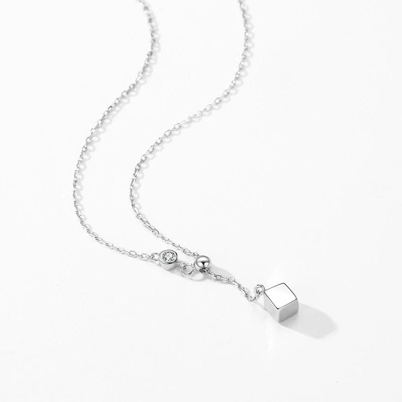 Wee Luxury Silver Necklaces Charm 925 Sterling Silver Square Pendant Cubic Zirconia Necklace