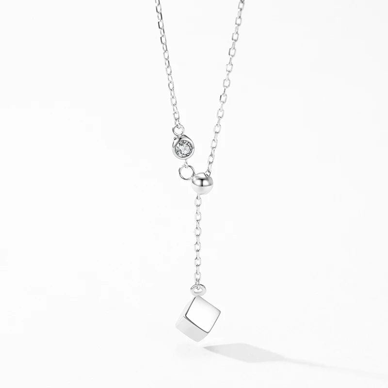 Wee Luxury Silver Necklaces Charm 925 Sterling Silver Square Pendant Cubic Zirconia Necklace