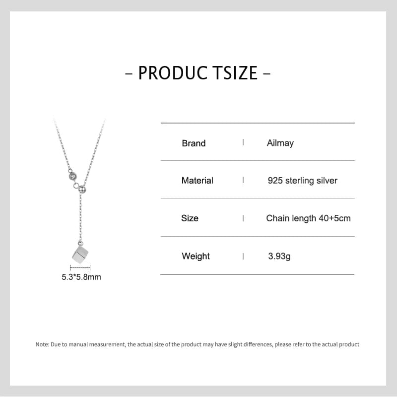 Wee Luxury Silver Necklaces Charm 925 Sterling Silver Square Pendant Cubic Zirconia Necklace