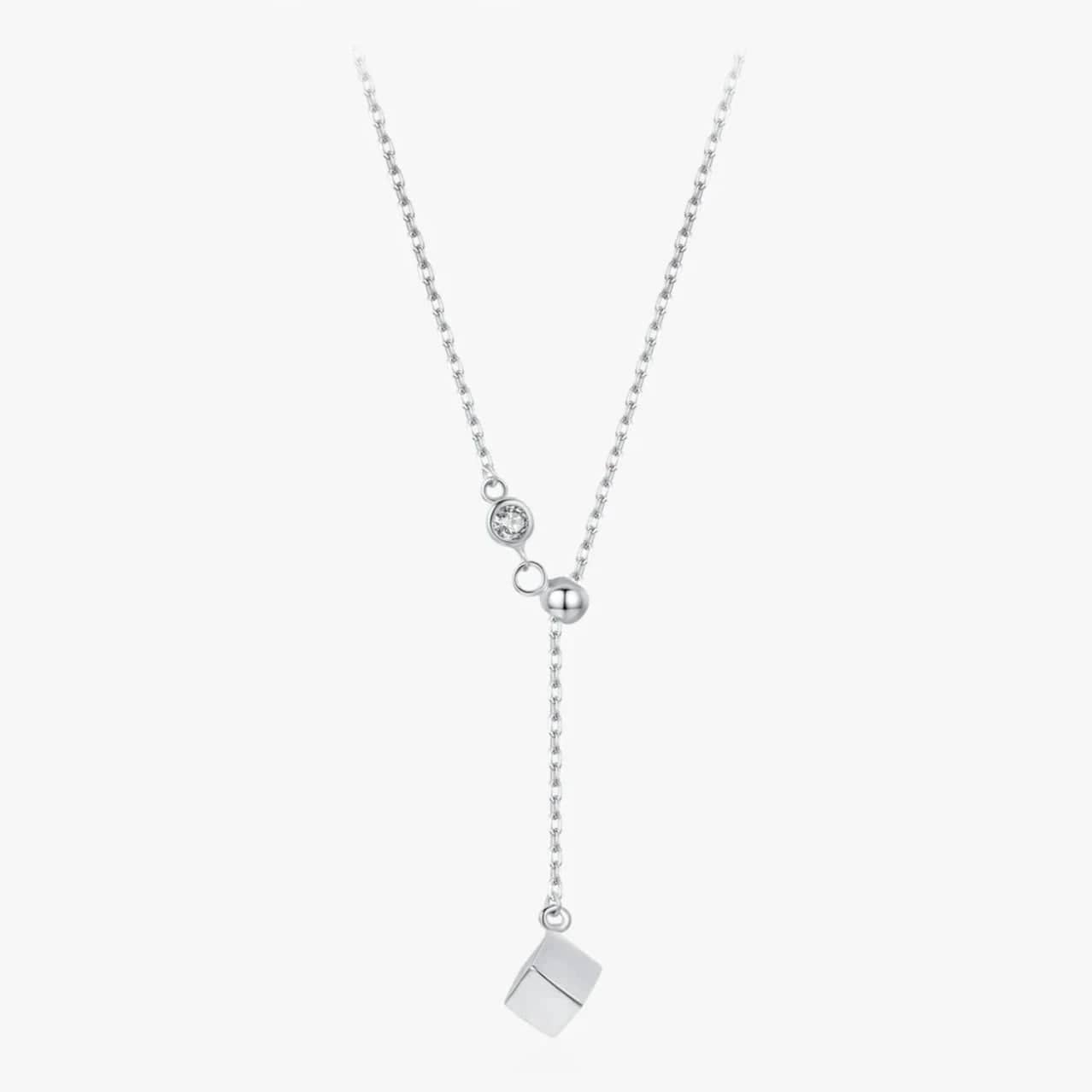 Wee Luxury Silver Necklaces Charm 925 Sterling Silver Square Pendant Cubic Zirconia Necklace