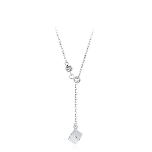 Wee Luxury Silver Necklaces Charm 925 Sterling Silver Square Pendant Cubic Zirconia Necklace