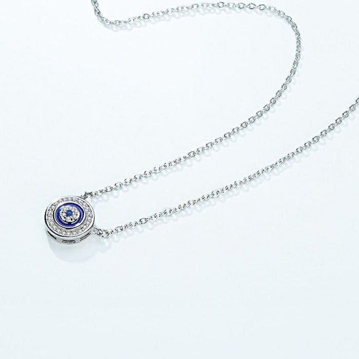 Wee Luxury Silver Necklaces Charm CZ 925 Sterling Silver Necklace Women Luck Blue Evil Eye