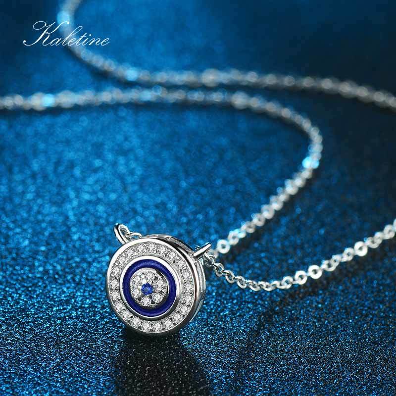 Wee Luxury Silver Necklaces Charm CZ 925 Sterling Silver Necklace Women Luck Blue Evil Eye