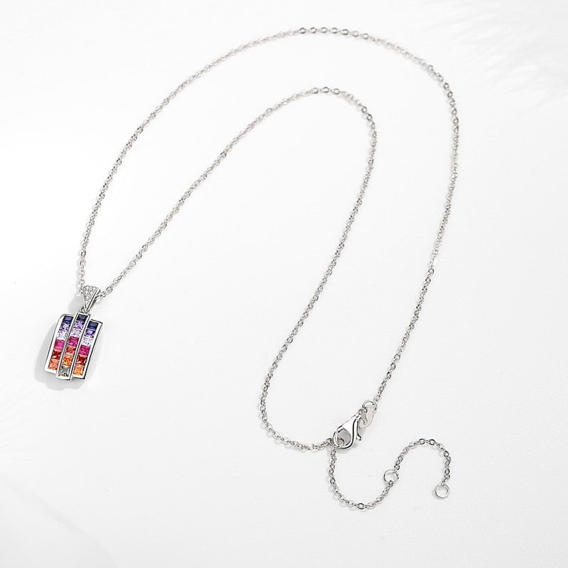 Wee Luxury Silver Necklaces Charm Rainbow CZ Cubic Zirconia Geometric Circle Chain Necklaces