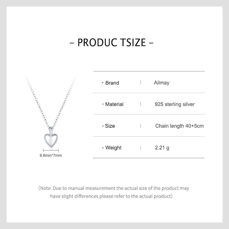 Wee Luxury Silver Necklaces Charming 925 Sterling Silver Heart-Shaped Pendant Necklace for Her