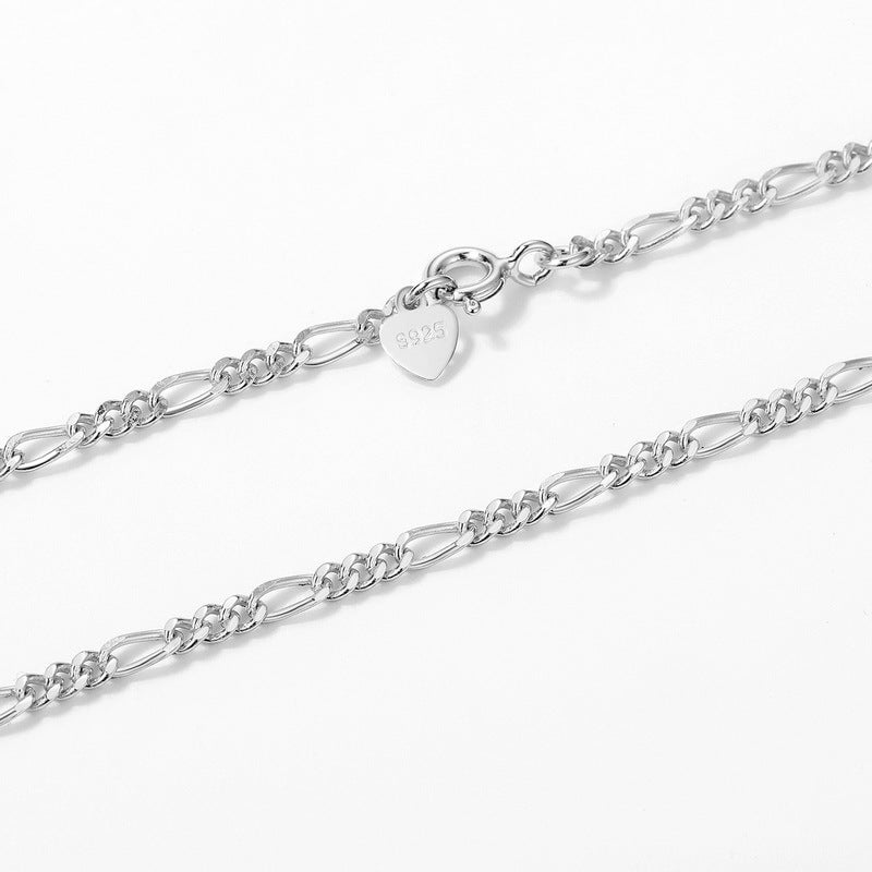 Wee Luxury Silver Necklaces Chic Geometric 925 Sterling Silver Figaro Necklace with Side Chain