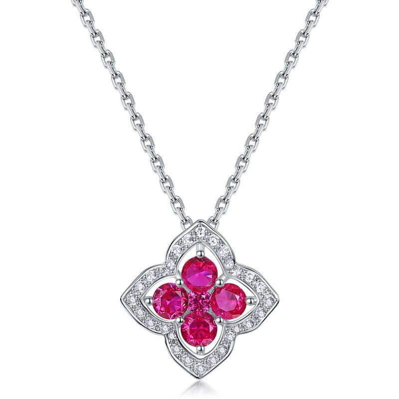 Wee Luxury Silver Necklaces Cultivate hongbao / 925 silver Red Treasure Four-leaf Grass Sterling Silver Necklace with Cultivated Gemstones