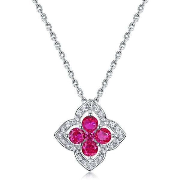 Wee Luxury Silver Necklaces Cultivate hongbao / 925 silver Red Treasure Four-leaf Grass Sterling Silver Necklace with Cultivated Gemstones