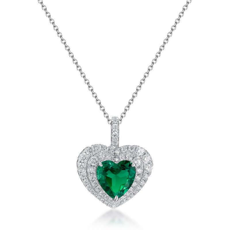 Luxurious Red Treasure 925 sterling silver heart necklace with green gemstone.