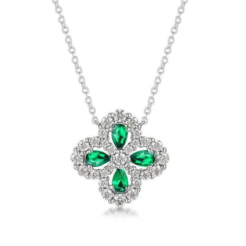 Wee Luxury Silver Necklaces Cultivation of emerald / 925 silver Red Clover Cultivation S925 Silver Pendant Necklace with Clavicle Chain