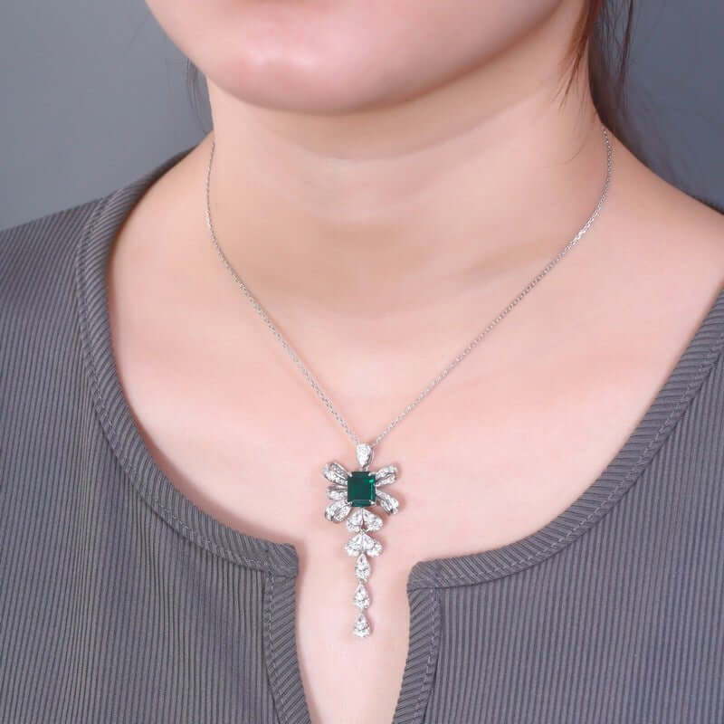 Wee Luxury Silver Necklaces Emerald Bow Tassel Sterling Silver Necklace with Gold Plating