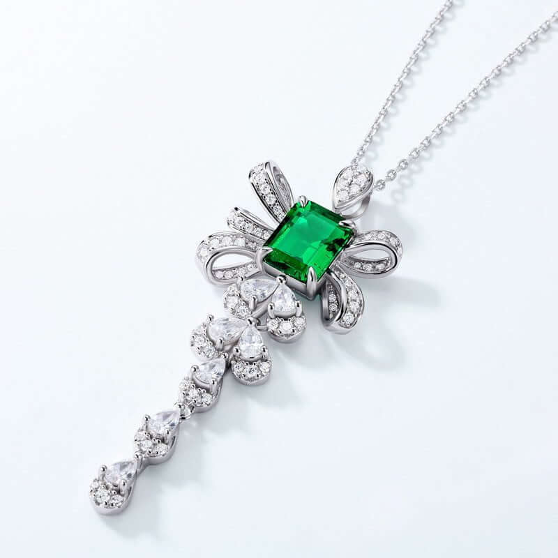 Wee Luxury Silver Necklaces Emerald Bow Tassel Sterling Silver Necklace with Gold Plating