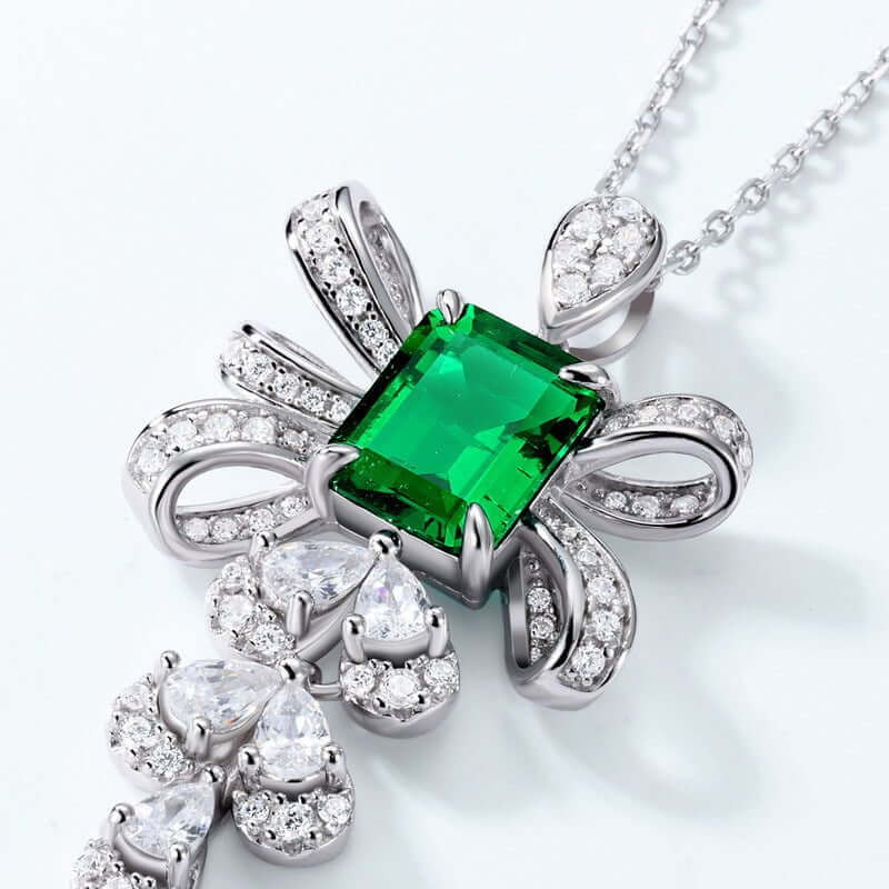 Wee Luxury Silver Necklaces Emerald Bow Tassel Sterling Silver Necklace with Gold Plating