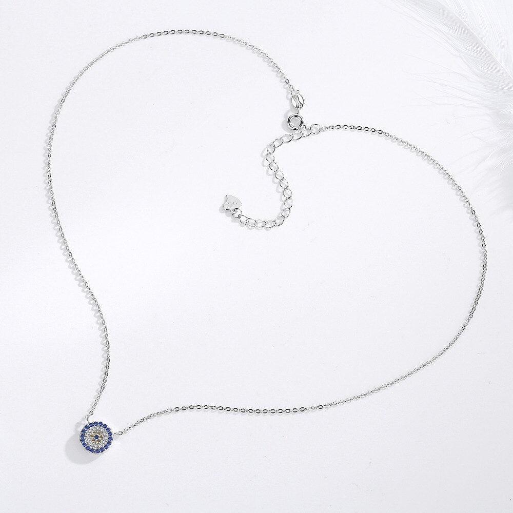 Wee Luxury Silver Necklaces Genuine 925 Sterling Silver Necklace Round Evil Eye Necklaces